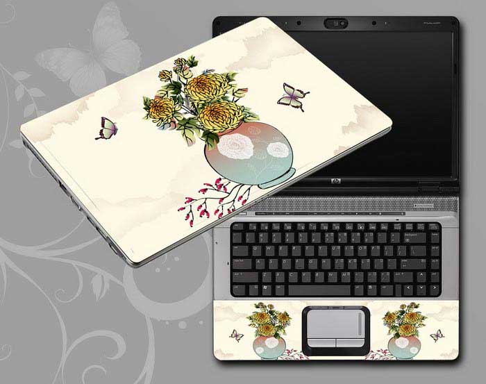 decal Skin for APPLE Macbook pro Chinese ink painting Chrysanthemums in vases, butterflies laptop skin