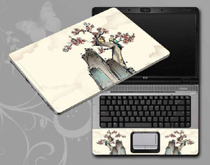 Chinese ink painting Mountains, trees, flowers, birds floral  flower Laptop decal Skin for DELL Inspiron 2-in-1 13.3
