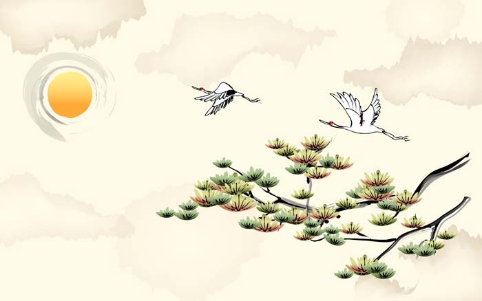 Chinese ink painting Sun, Pine, Bird Mouse pad for ASUS G75VW-DH73 