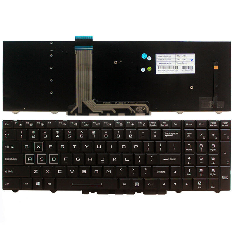 New Clevo P750ZM P750ZM-G P751ZM P750DM P750DM-G P751DM2 US Keyboard Backlit 