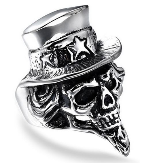 316L stainless steel with hat magician skull ring