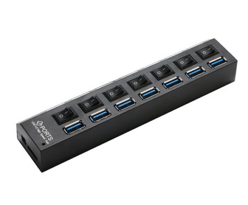 7 Port USB 3.0 Hub On/Off Switches AC Adapter Cable Splitter for Laptop/Desktop