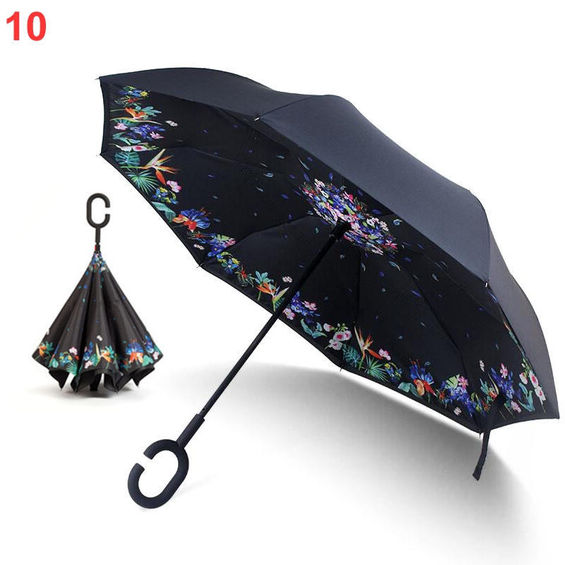 C-Handle Double Layer Umbrella Windproof Folding Inverted Upside Down Reverse Windproof Rain Car For men and Women