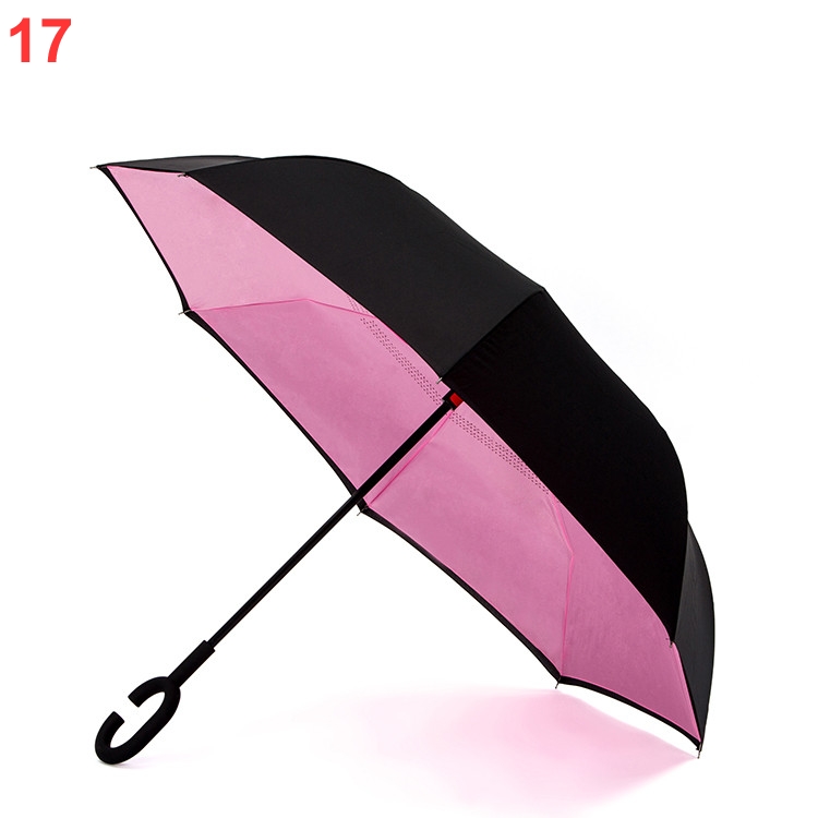 C-Handle Double Layer Umbrella Windproof Folding Inverted Upside Down Reverse Windproof Rain Car For men and Women