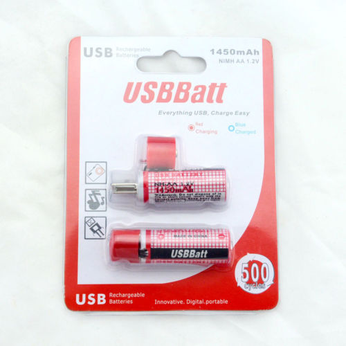 2 Pcs * Ni-MH AA Rechargeable USB Battery 1.2V 1450mAh Rechargeable Batteries