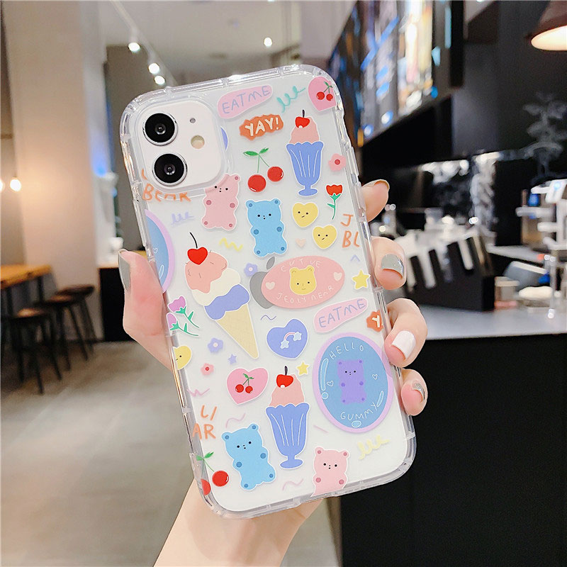 Mobile cell phone case cover for APPLE iPhone 12 Pro Cartoon Bear Soft TPU Cute Letters Clear Back Cover Coque 