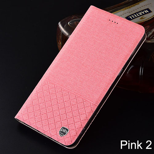 Mobile cell phone case cover for LG Q60 Plaid style Canvas pattern Leather Flip Cover 