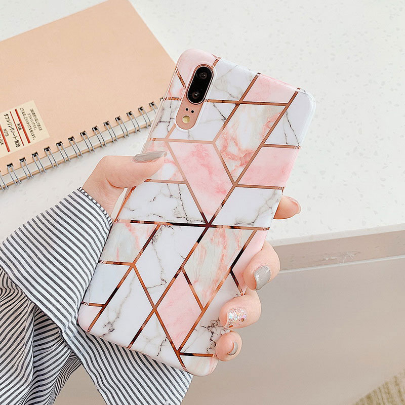 Mobile cell phone case cover for HUAWEI P30 Electroplate Geometric Marble Anti-Shock Soft Back  