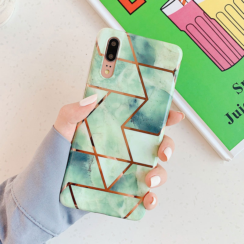 Mobile cell phone case cover for HUAWEI P30 Pro Electroplate Geometric Marble Anti-Shock Soft Back  
