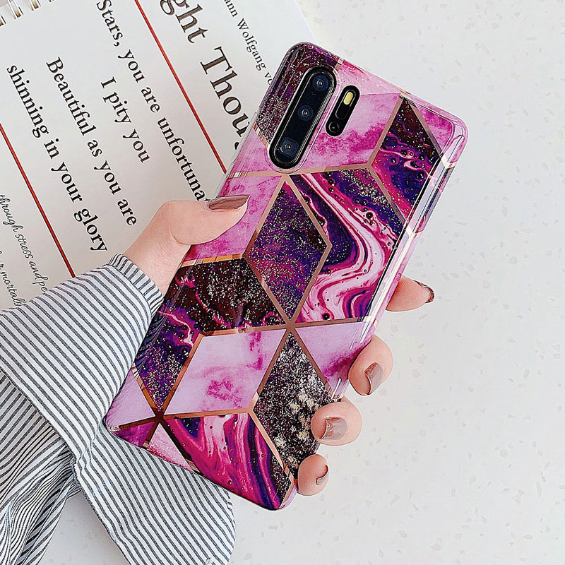 Mobile cell phone case cover for HUAWEI Mate 30 Electroplate Geometric Marble Anti-Shock Soft Back  
