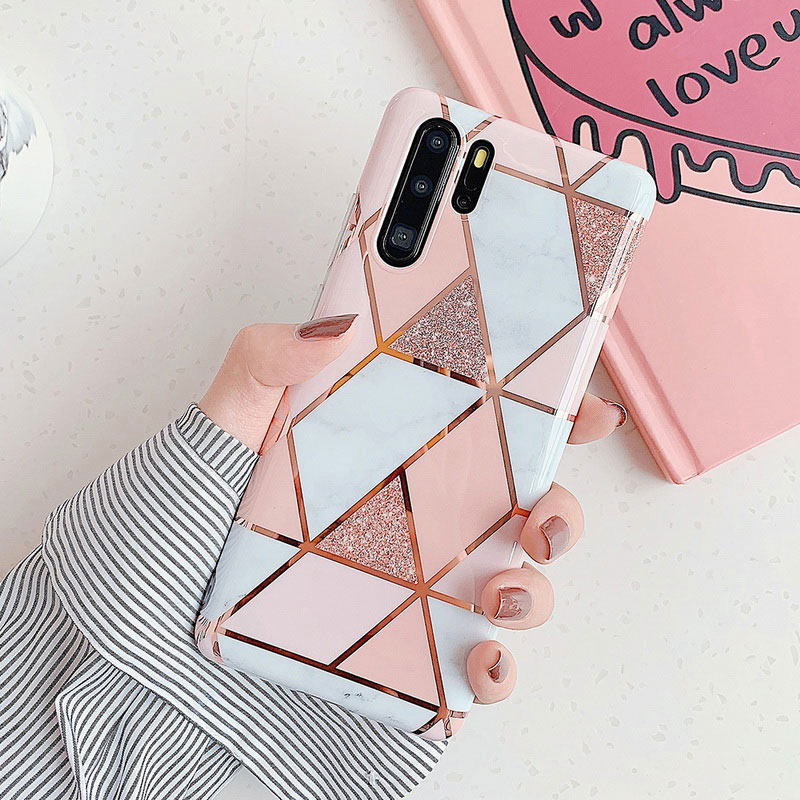 Mobile cell phone case cover for HUAWEI Mate 30 Lite Electroplate Geometric Marble Anti-Shock Soft Back  
