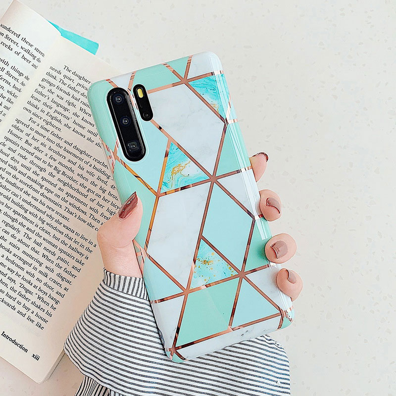 Mobile cell phone case cover for HUAWEI P20 Pro Electroplate Geometric Marble Anti-Shock Soft Back  
