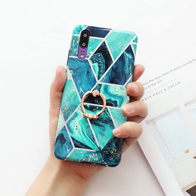 Mobile cell phone case cover for HUAWEI P30 Electroplate Geometric Marble Anti-Shock Soft Back  