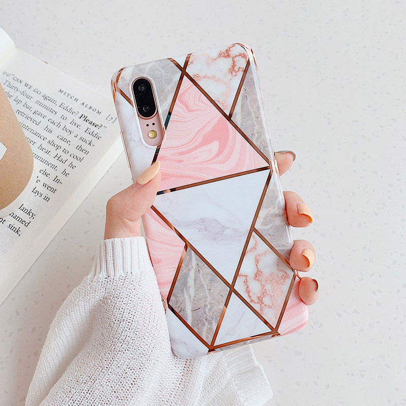 Mobile cell phone case cover for HUAWEI P30 Pro Electroplate Geometric Marble Anti-Shock Soft Back  