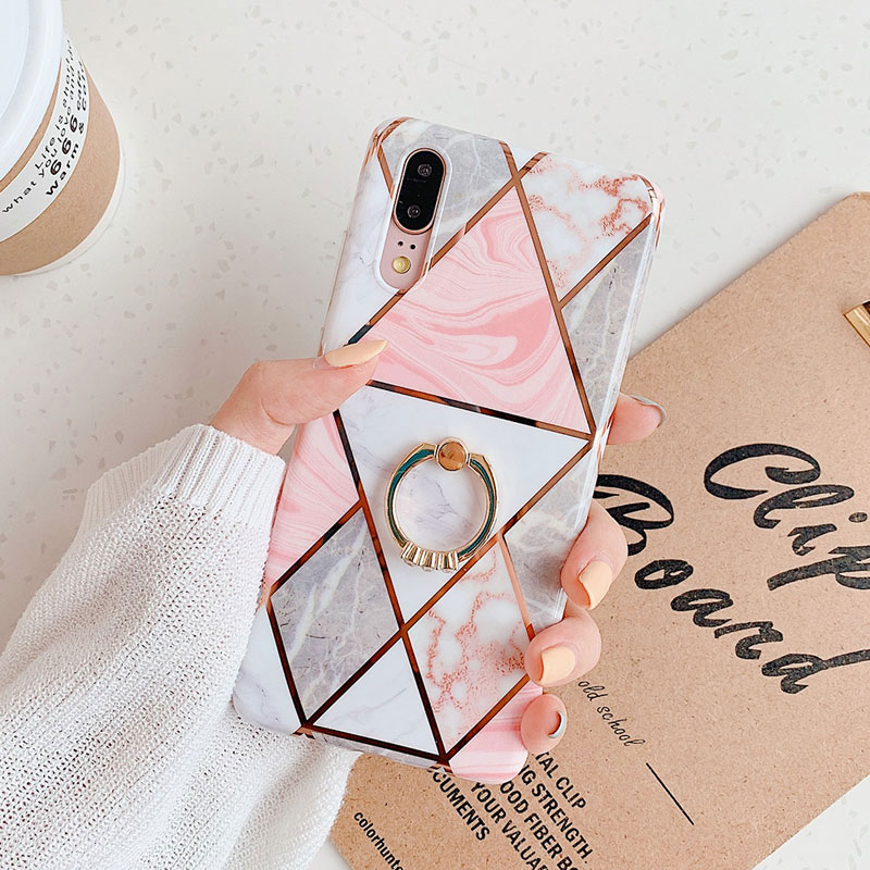 Mobile cell phone case cover for HUAWEI Mate 30 Electroplate Geometric Marble Anti-Shock Soft Back  