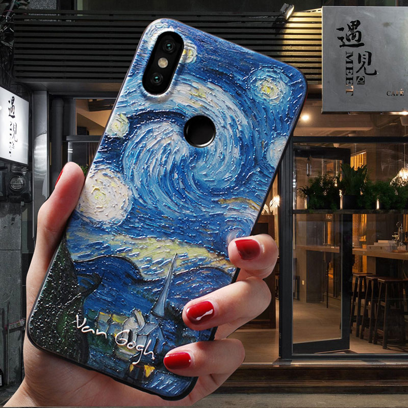 Mobile cell phone case cover for XIAOMI Redmi Note 7 Van Gogh Starry sky Embossed Silicone Cover 