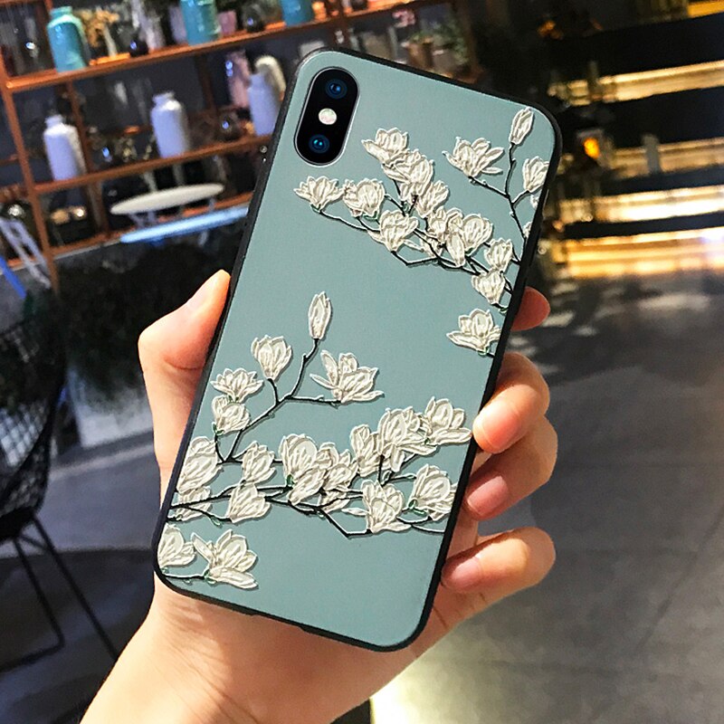 Mobile cell phone case cover for SAMSUNG Galaxy A60 3D Emboss Flower Case 