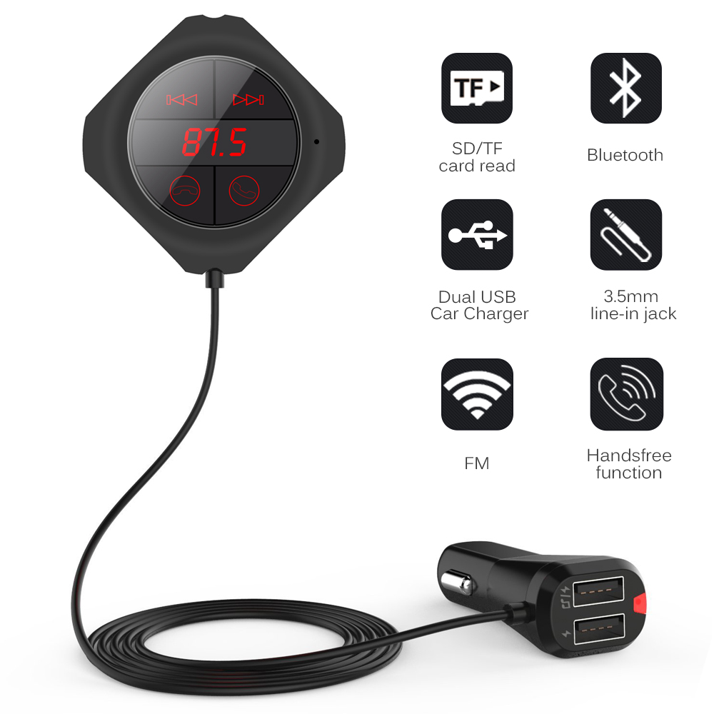 6-in-1 Hands Free Wireless Bluetooth FM Transmitter Modulator Car MP3 Player TF/SD Memory Card USB LCD Car Accessories