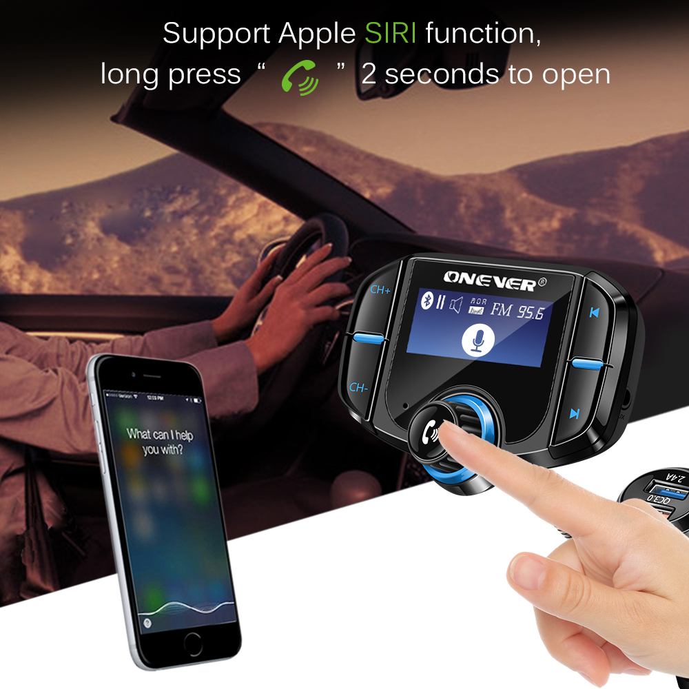 FM Transmitter Bluetooth FM Modulator 2 Port Quick Charge 3.0 Charger Handsfree Car Kit 1.65'' MP3 Player Support Siri