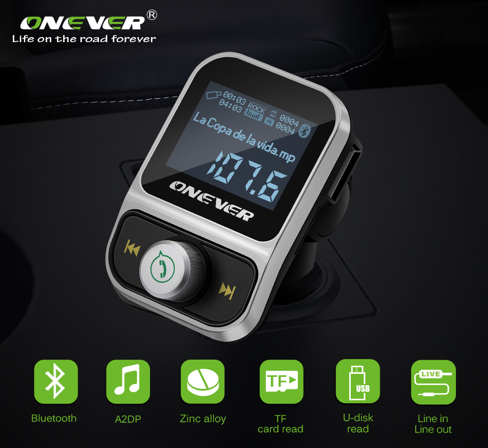 Onever FM Transmitter Wireless Bluetooth FM Modulator Handsfree Car Kit LCD Radio Audio Car MP3 Player 3.5mm AUX Adatper FLAC