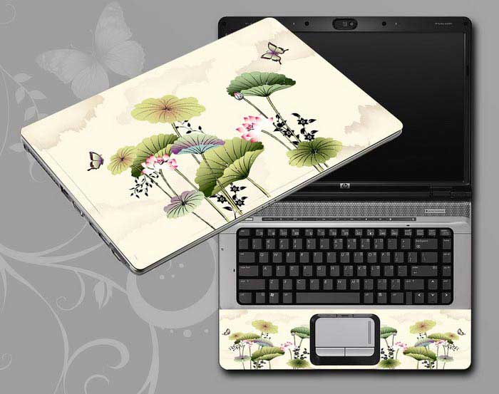 decal Skin for MSI GE66 Raider 10UG-211 Chinese ink painting Lotus leaves, lotus flowers, butterfly floral laptop skin
