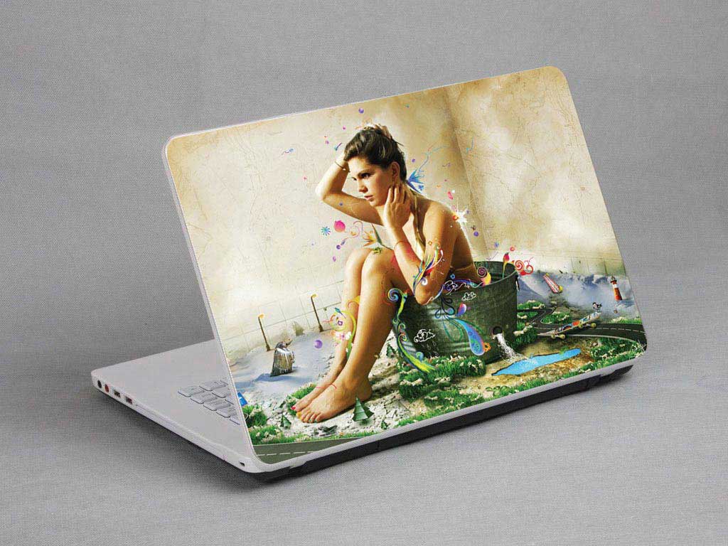decal Skin for MSI GL72 6QE oil painting, the girl sitting in the basket laptop skin