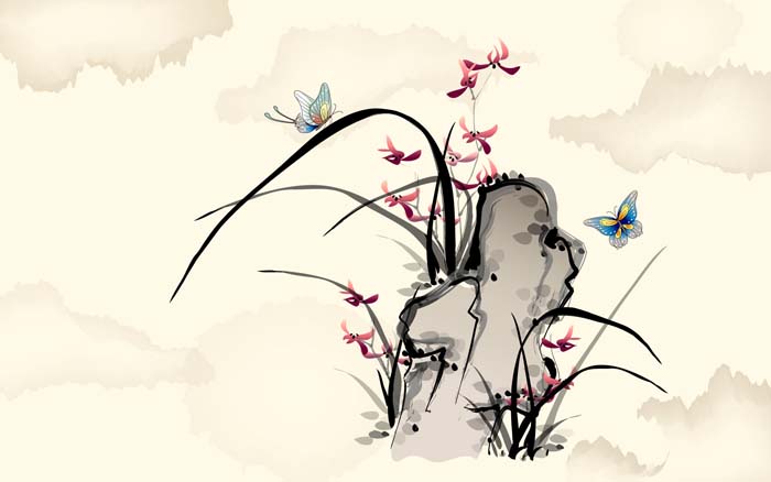 Chinese ink painting Mountains, grass, butterflies. Mouse pad for ACER TravelMate P257 