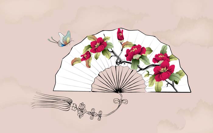 Chinese ink painting Paper fan, butterfly, flower floral Mouse pad for DELL Latitude 7520 