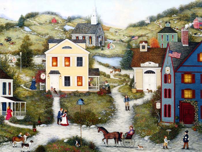 Oil painting, town, village Mouse pad for HP EliteBook 745 G2 Notebook PC 