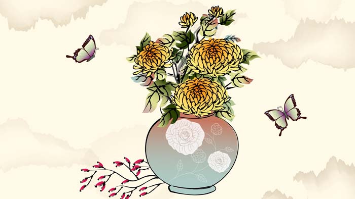 Chinese ink painting Chrysanthemums in vases, butterflies Mouse pad for ASUS ROG Zephyrus G16 GU605MZ-G16.U94080 