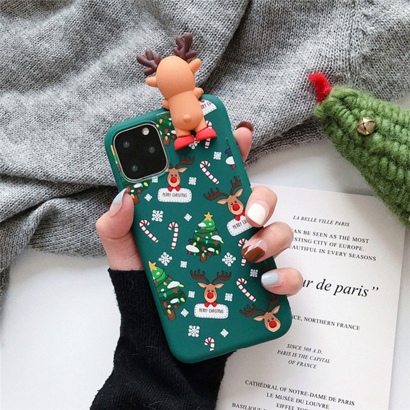 Mobile cell phone case cover for APPLE iPhone 12 Mini Cute 3D Doll Cartoon Christmas Santa Reindeer Tree soft 