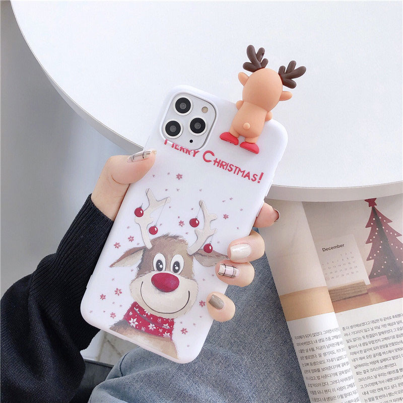 Mobile cell phone case cover for APPLE iPhone 12 Cute 3D Doll Cartoon Christmas Santa Reindeer Tree soft 