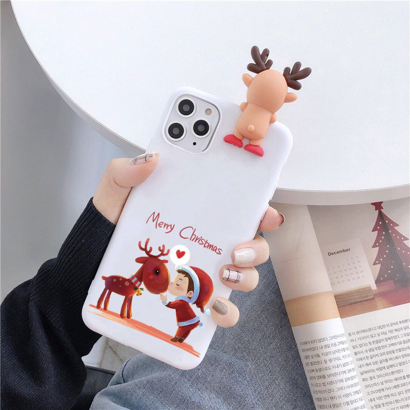 Mobile cell phone case cover for APPLE iPhone 12 Pro Cute 3D Doll Cartoon Christmas Santa Reindeer Tree soft 
