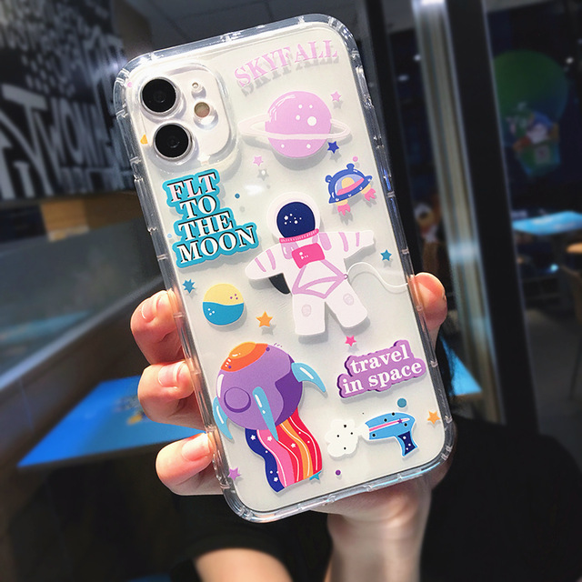 Mobile cell phone case cover for APPLE iPhone 12 Pro Max Cute Cartoon Planet Star Space Transparent Soft TPU Shockproof Cover 