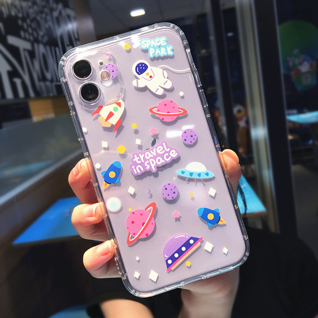 Mobile cell phone case cover for APPLE iPhone 12 Pro Cute Cartoon Planet Star Space Transparent Soft TPU Shockproof Cover 