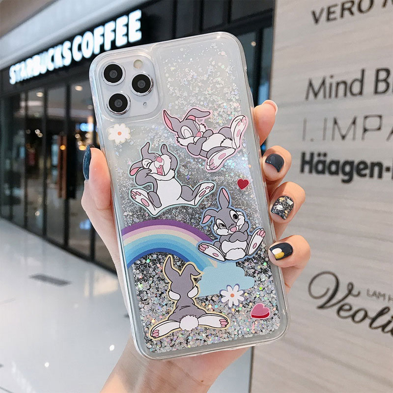 Mobile cell phone case cover for APPLE iPhone SE Cute Rainbow Rabbit Glitter quicksand Soft Back Cover 