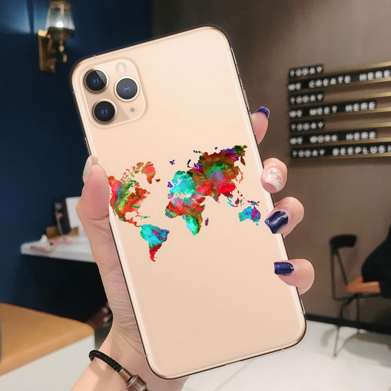 Mobile cell phone case cover for APPLE iPhone 12 Pro World Map Travel Just Go Soft TPU plane Cover 