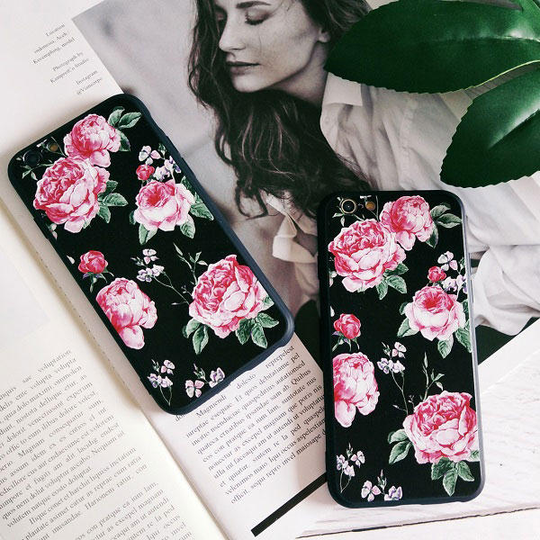Mobile cell phone case cover for APPLE iPhone 6s Plus 3D Flowers Black 