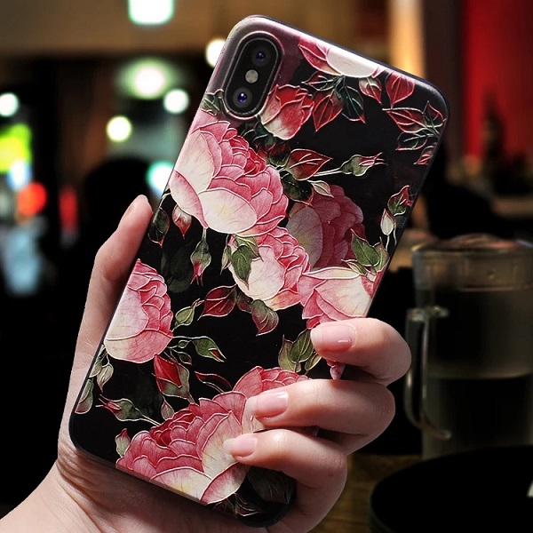 Mobile cell phone case cover for APPLE iPhone 8 Plus 3D Flowers Black 