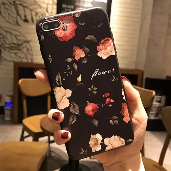 Mobile cell phone case cover for APPLE iPhone 8 Plus 3D Flowers Black 