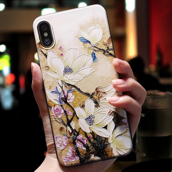 Mobile cell phone case cover for APPLE iPhone XR 3D Flowers Black 