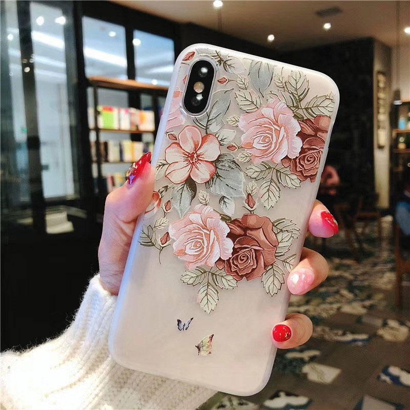 Mobile cell phone case cover for APPLE iPhone 8 Plus Luxury Silicone Cute Shockproof 3D Matte flower 