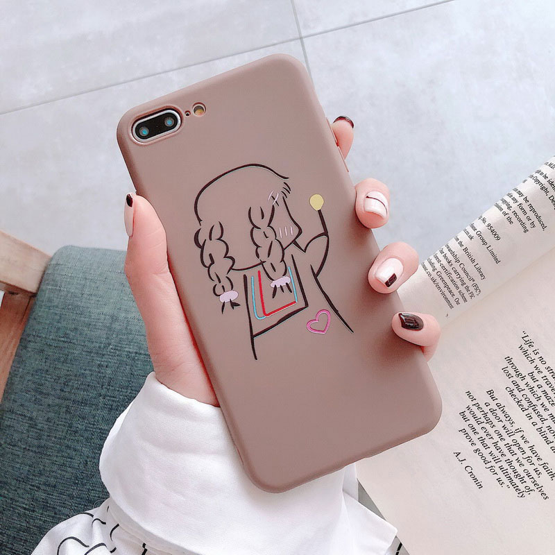 Mobile cell phone case cover for APPLE iPhone SE TPU Heart Cartoon Milk Tea Cover 