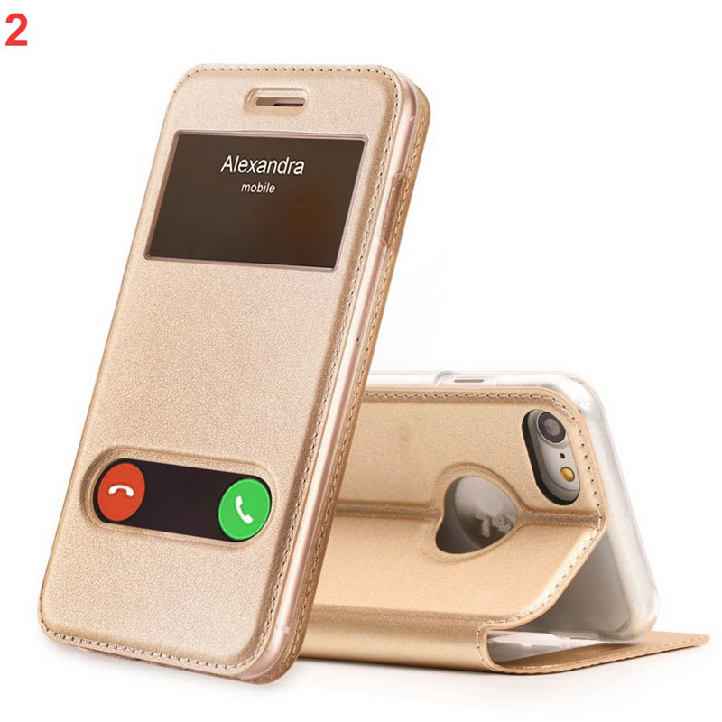 Luxury PU Leather Flip Phone Cases for iPhone 7 8 Plus  Window View Stand Magnet Closure Case