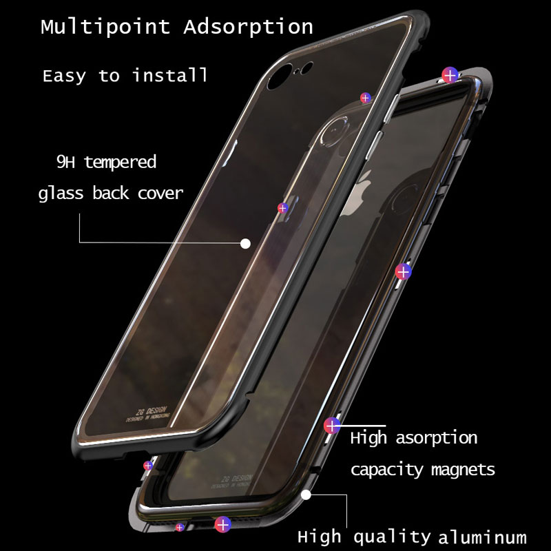 Magnetic Adsorption Flip Case for iPhone X 8 Plus 7 Plus Tempered Glass Back Cover Luxury Metal Bumpers for iPhone 7 8 Hard Case