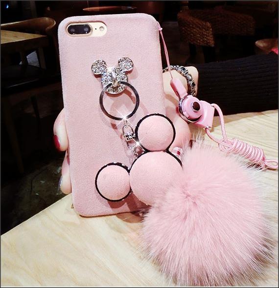 Shockproof Case Cover For iPhone 7 With Hairball Pompon Wrist Strap Wristlet