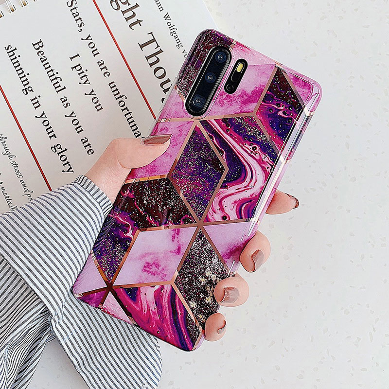 Mobile cell phone case cover for HUAWEI P30 Pro Electroplate Geometric Marble Anti-Shock Soft Back  