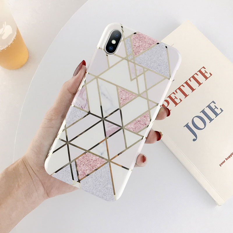 Mobile cell phone case cover for APPLE iPhone 4 Electroplate Geometric Marble Soft IMD Cover 