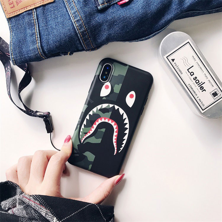Mobile cell phone case cover for APPLE iPhone X Camouflage Shark Mouth Scrub Creative Lanyard tpu 