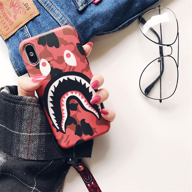Mobile cell phone case cover for APPLE iPhone 8 Camouflage Shark Mouth Scrub Creative Lanyard tpu 